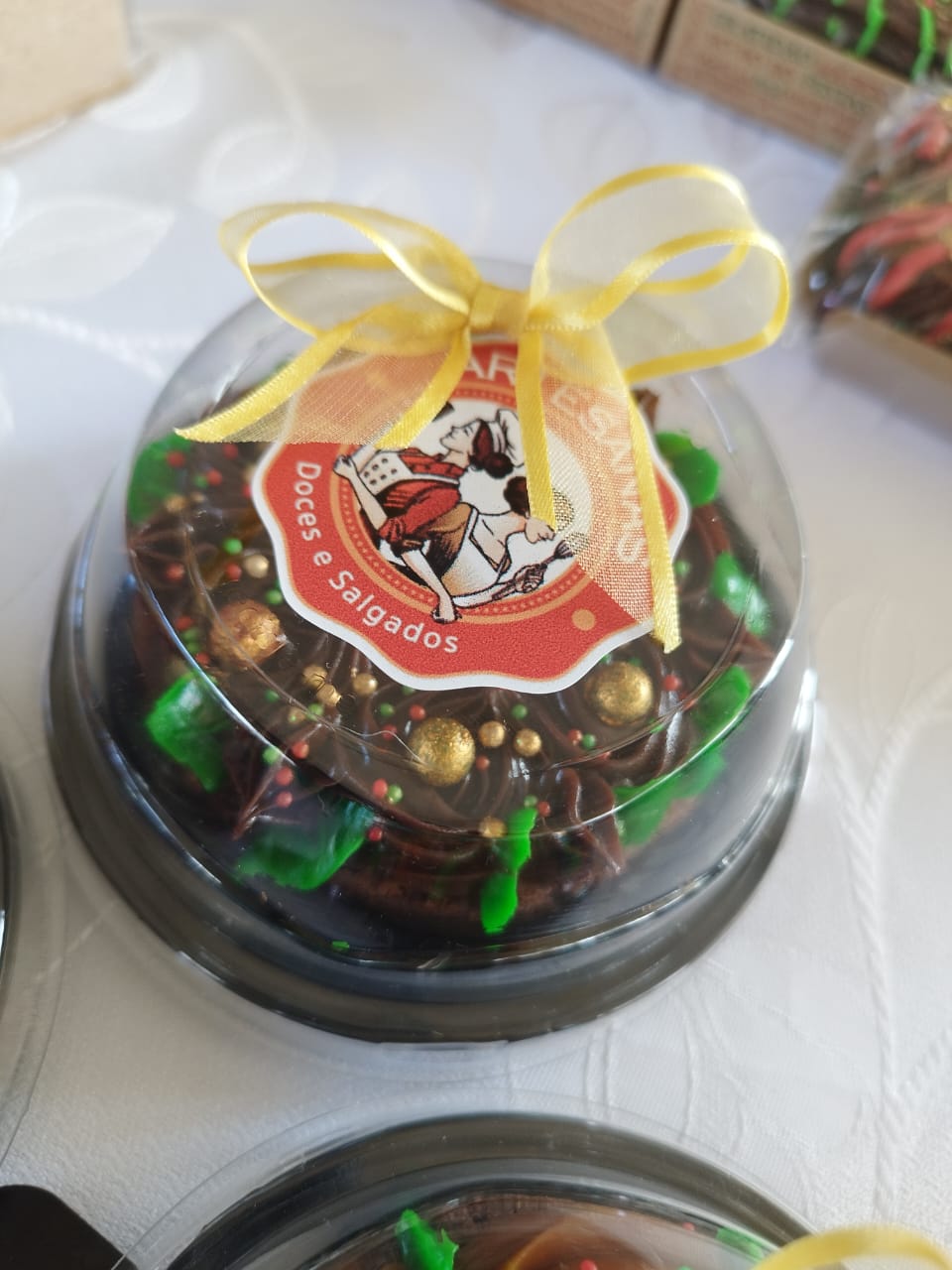 Mini Bolo Redondo Natalino (Decoração Verde/Dourado)